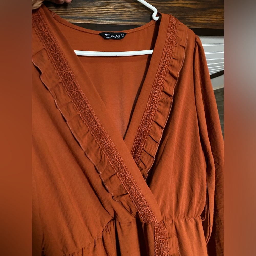Western Burnt Orange Flowy Dress